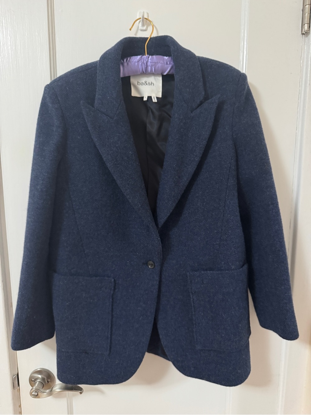 ba&sh Navy Wool-Blend Single-Button Blazer